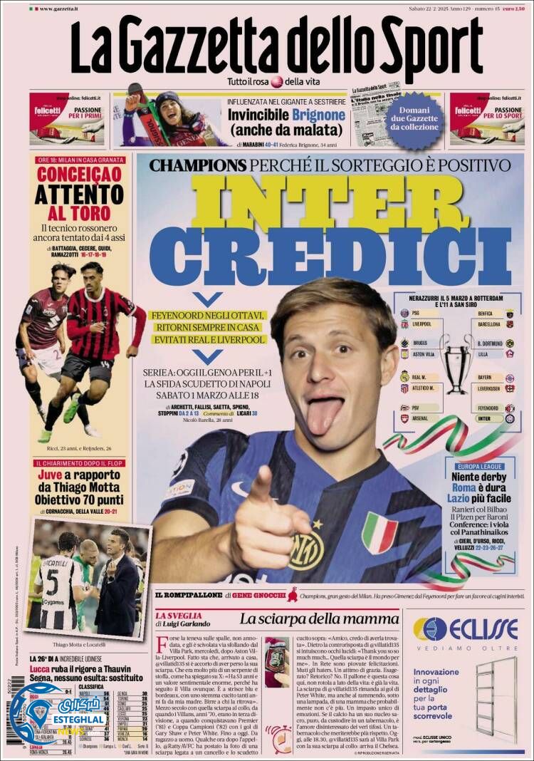 روزنامه ورزشی  گاتزتا دلو اسپورت شنبه 4 اسفند 1403 