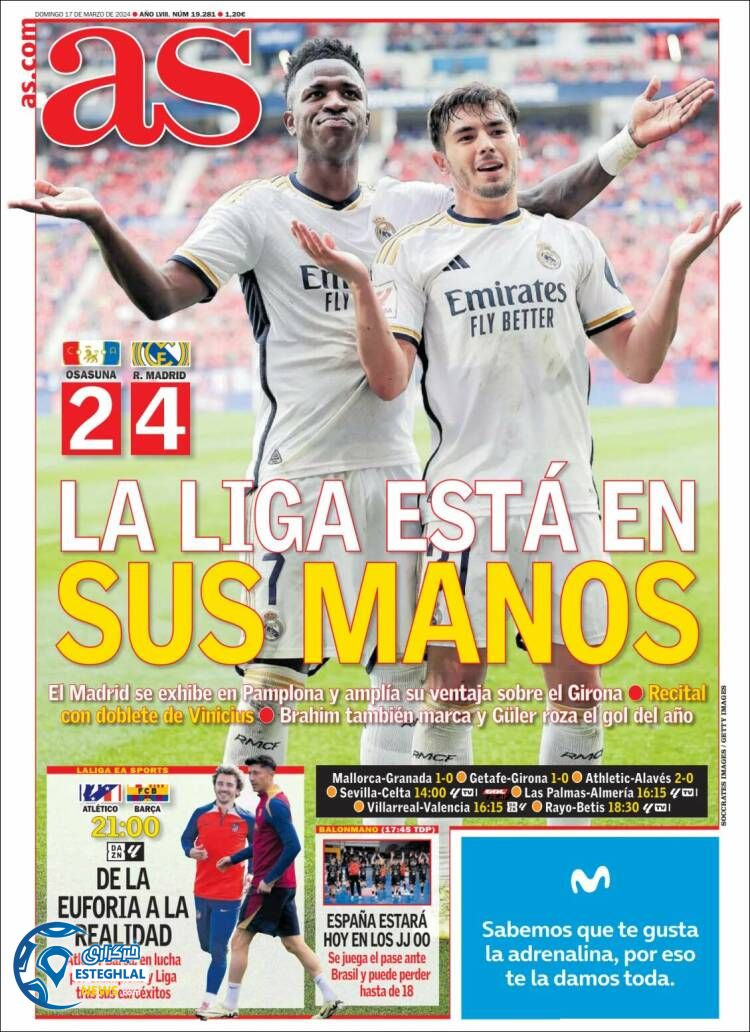 روزنامه ورزشی آ اس یکشنبه 27 اسفند 1402 