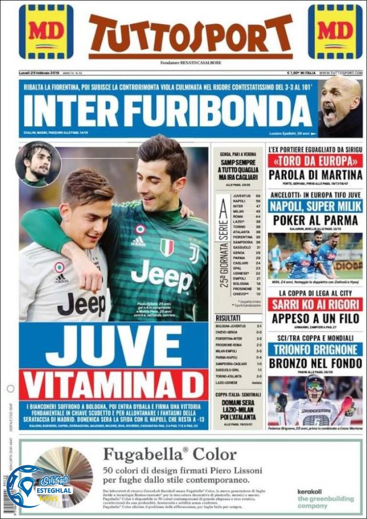 روزنامه ورزشی توتو اسپورت دوشنبه 6 اسفند 1397