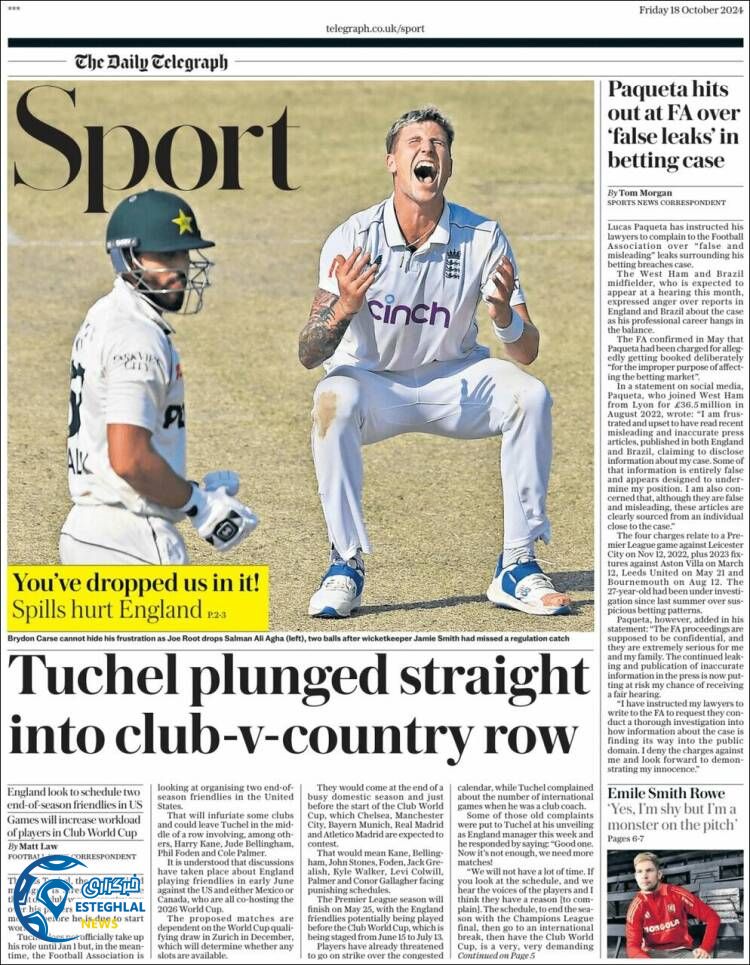 روزنامه ورزشی نلگراف اسپورت جمعه 27 مهر 1403 