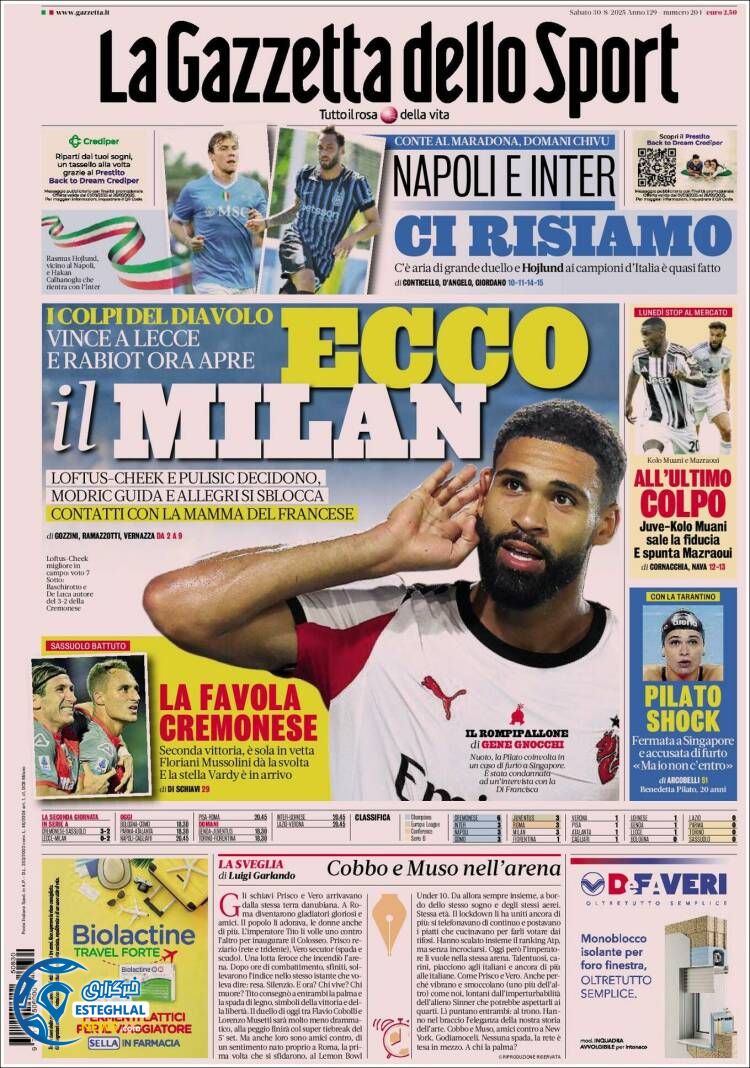 روزنامه ورزشی گاتزتا دلو اسپورت شنبه 8 شهریور 1404 