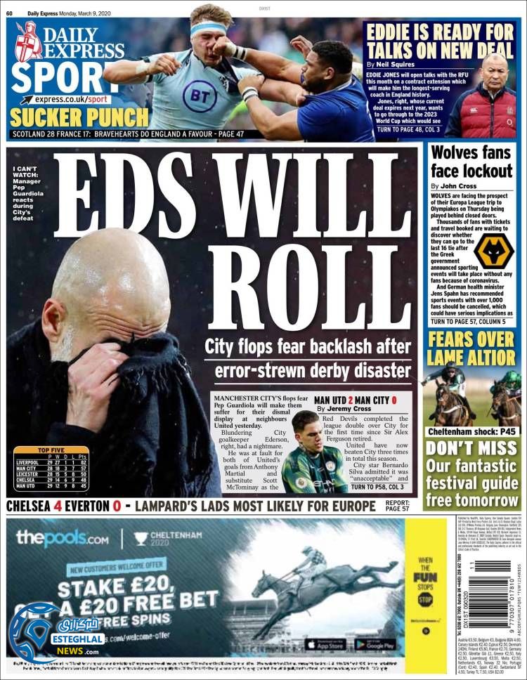 روزنامه ورزشی اکسپرس اسپورت دوشنبه 19 اسفند 1398