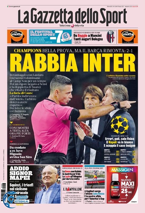 روزنامه ورزشی گاتزتا دلو اسپورت پنجشنبه 11 مهر 1398