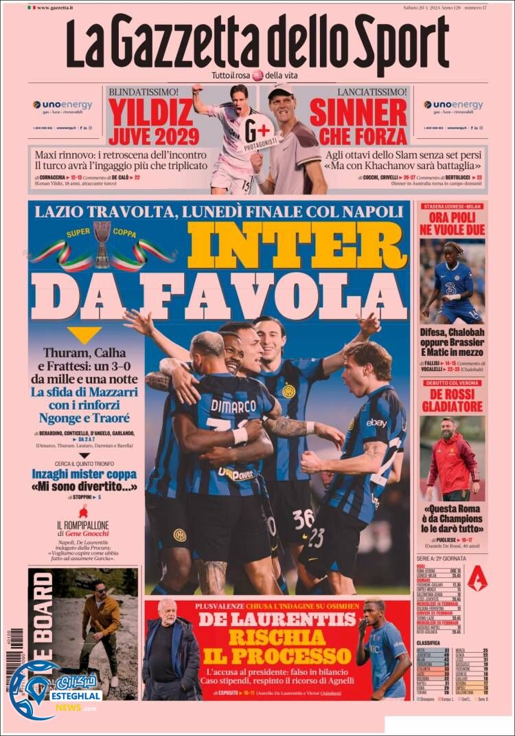 روزنامه  ورزشی گاتزتا دلو اسپورت شنبه 30 دی 1402 