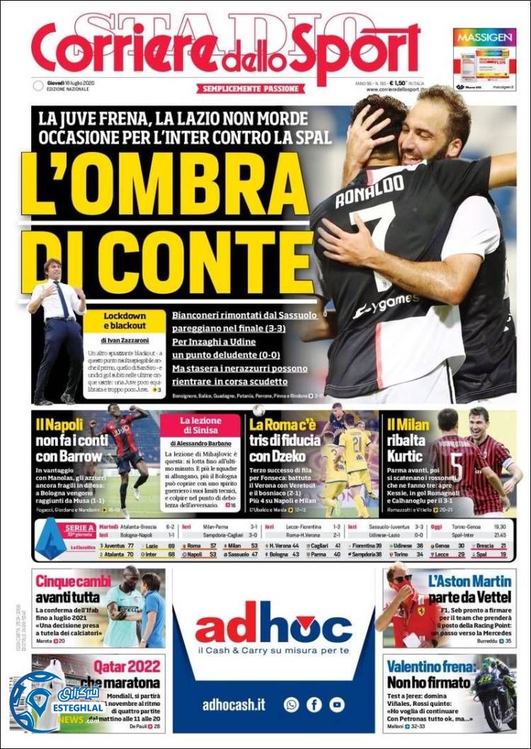 روزنامه ورزشی کوریره دلو اسپورت پنجشنبه 26 تیر 1399