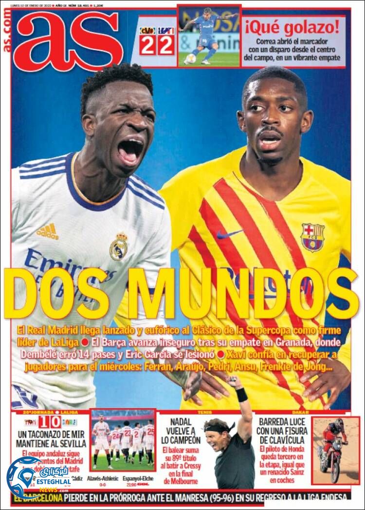 روزنامه ورزشی آ اس دوشنبه 20 دی 1400