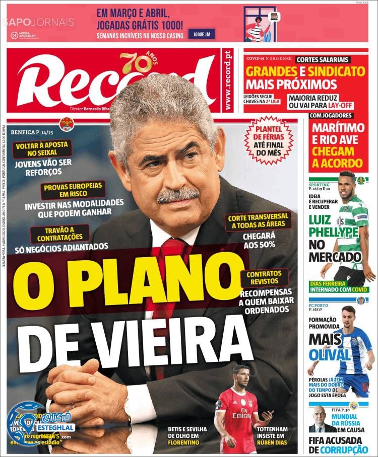 روزنامه ورزشی رکورد چهارشنبه 20 فروردین 1399