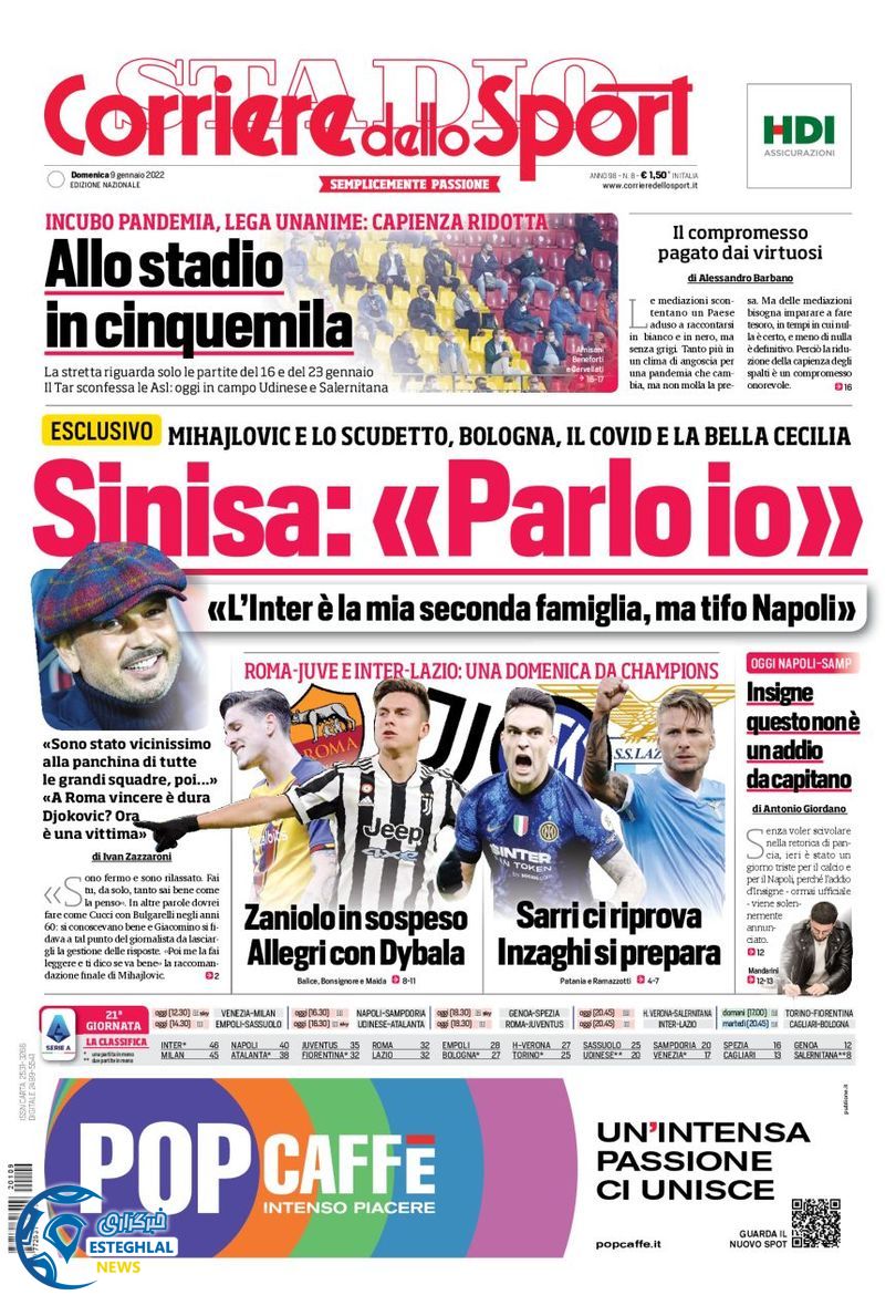 روزنامه ورزشی کوریره دلو اسپورت یکشنبه 19 دی 1400