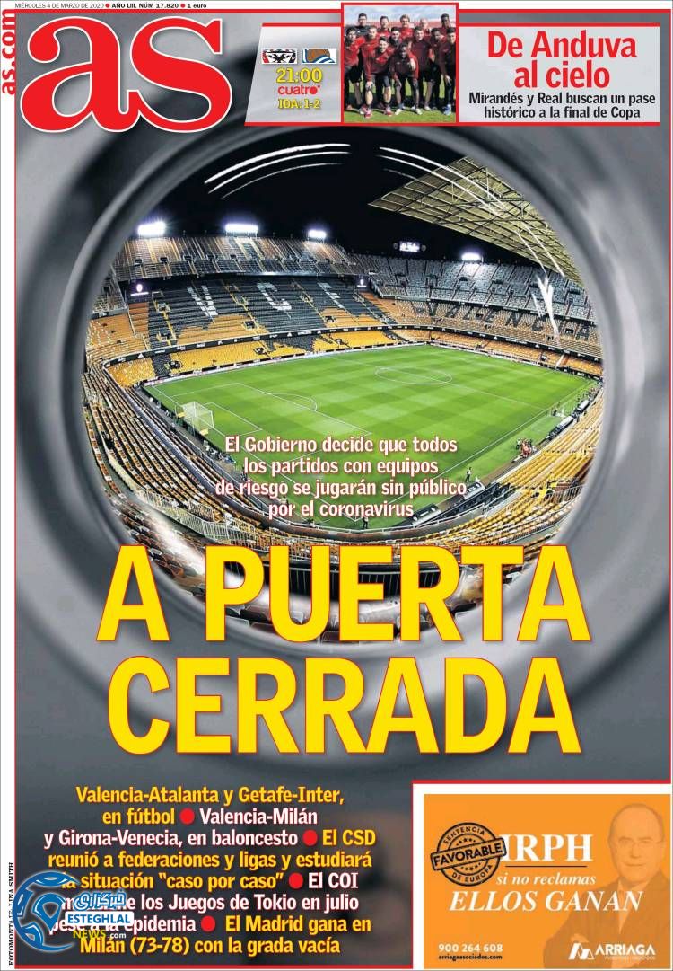 روزنامه ورزشی آاس چهارشنبه 14 اسفند 1398