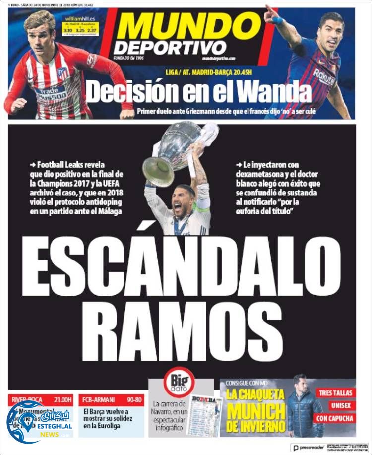 روزنامه ورزشی موندو دپورتیوو شنبه 3 آذر 1397