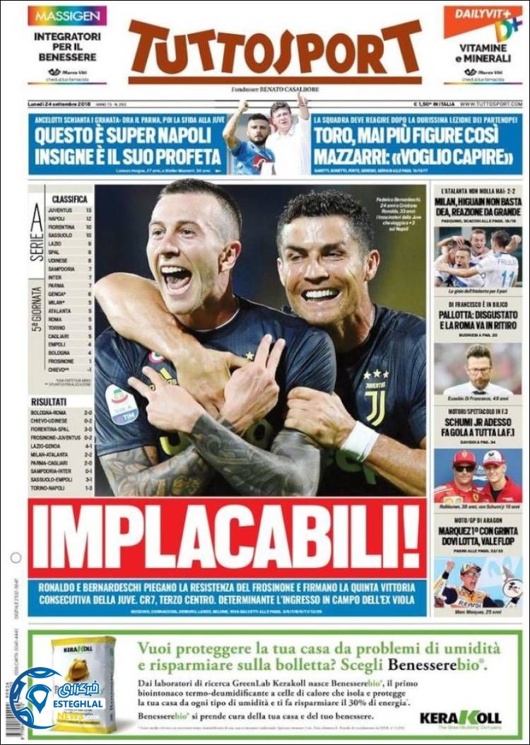 روزنامه ورزشی توتو اسپورت دوشنبه 2 مهر 1397