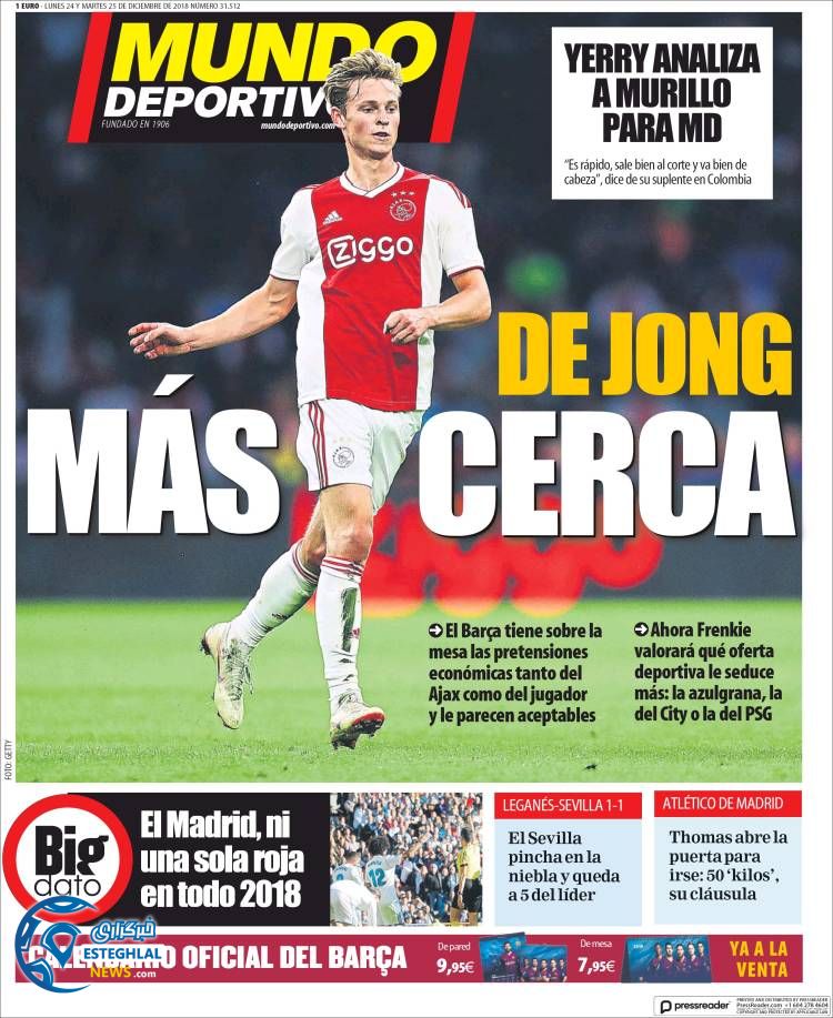 روزنامه ورزشی موندو دپورتیوو دوشنبه 3 دی 1397