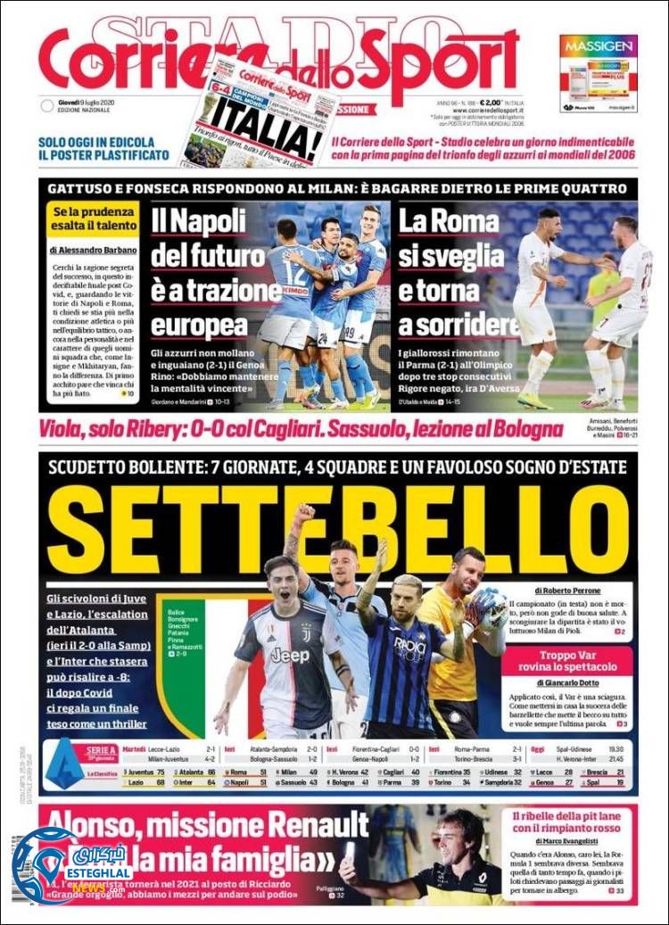 روزنامه ورزشی کوریره دلو اسپورت پنجشنبه 19 تیر 1399