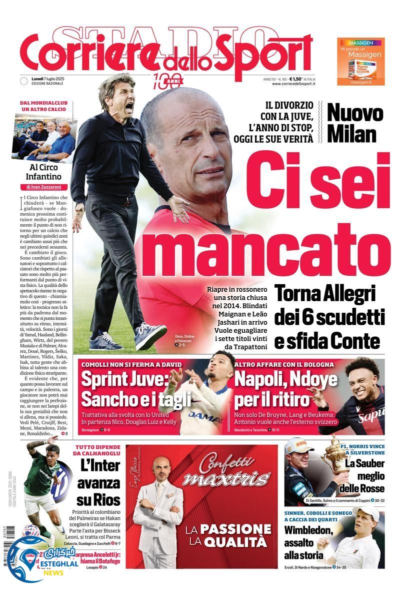 روزنامه ورزشی کوریره دلو اسپورت دوشنبه 16 تیر 1404  