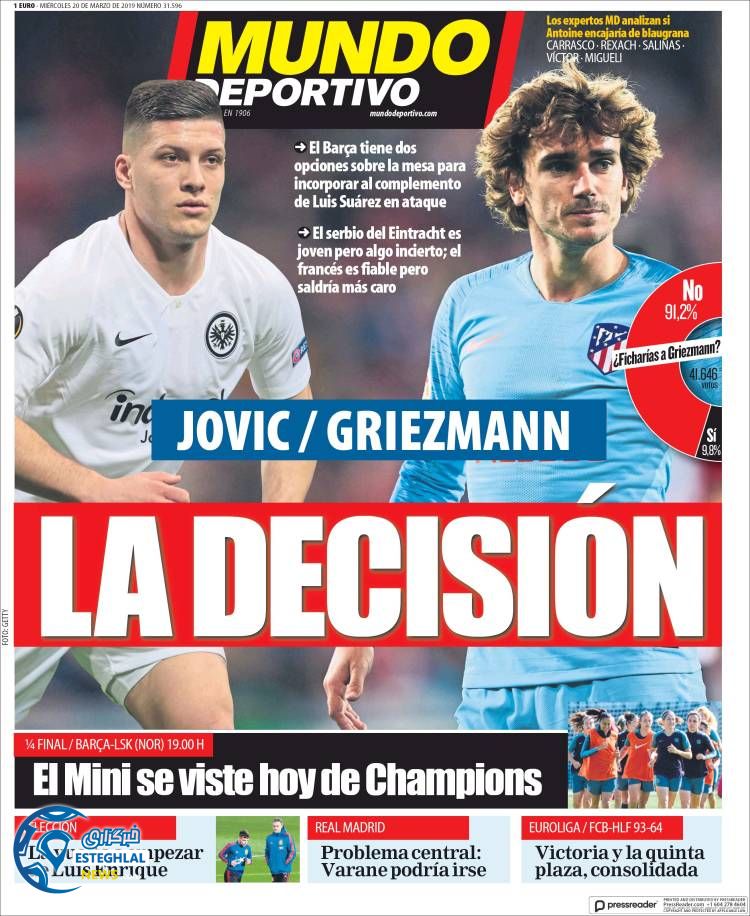 روزنامه ورزشی موندو دپورتیوو چهارشنبه 29 اسفند 1397