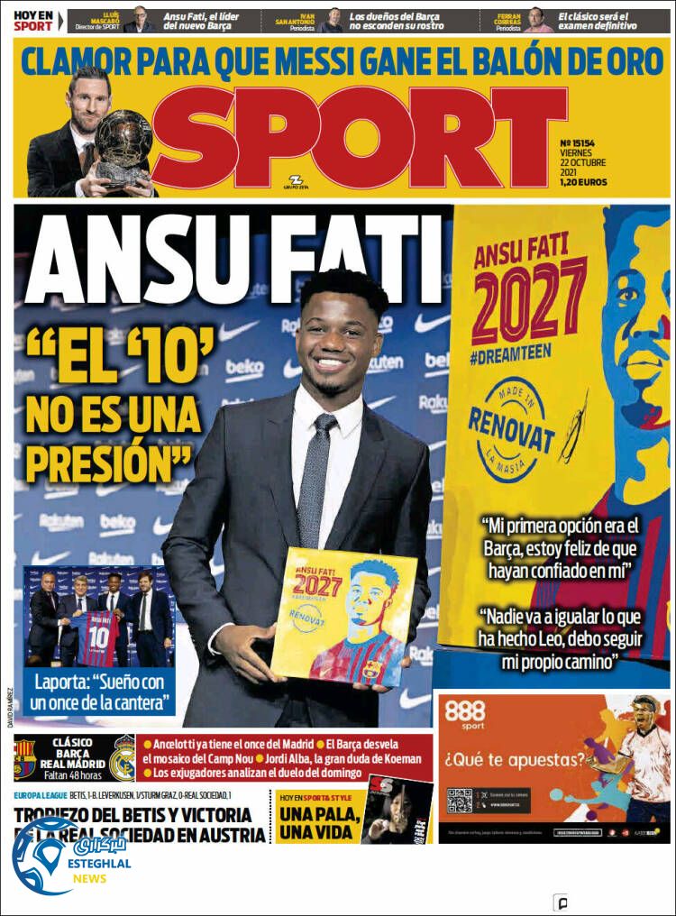 روزنامه ورزشی اسپورت جمعه 30 مهر 1400