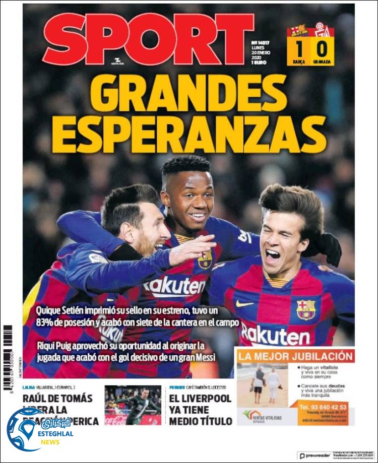 روزنامه ورزشی اسپورت دوشنبه 30 دی 1398