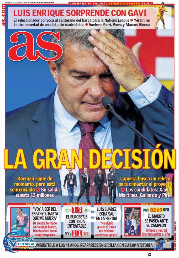 روزنامه ورزشی آ اس جمعه 9 مهر 1400