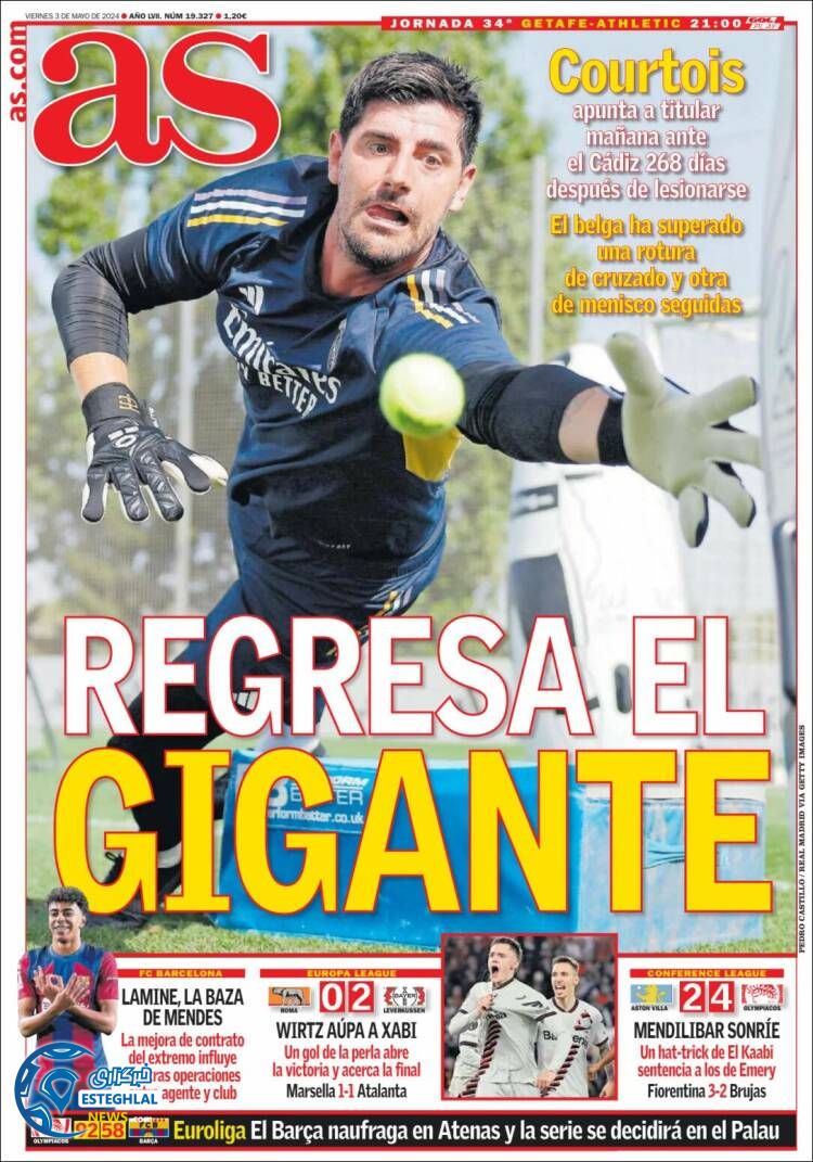 روزنامه  ورزشی آ اس جمعه 14 اردیبهشت 1403 