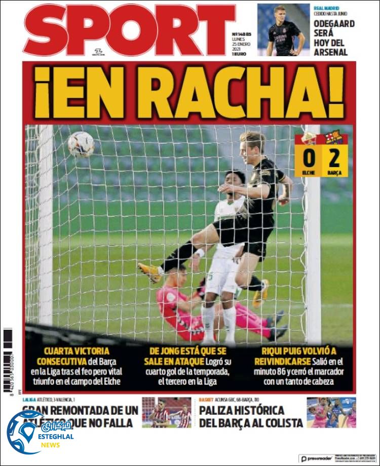 روزنامه ورزشی اسپورت دوشنبه 6 بهمن 1399