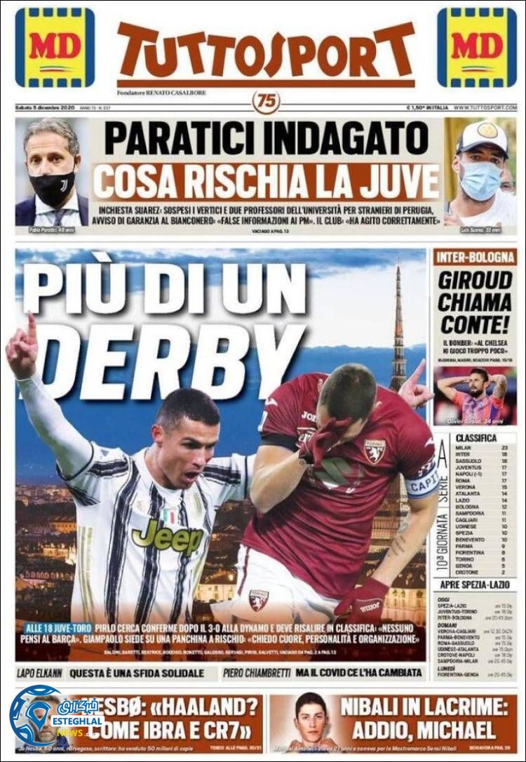 روزنامه ورزشی توتو اسپورت شنبه 15 آذر 1399