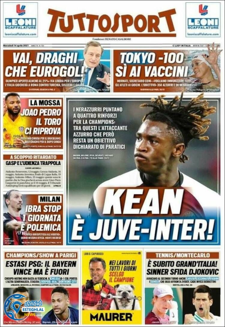 روزنامه ورزشی توتو اسپورت چهارشنبه 25 فروردین 1400