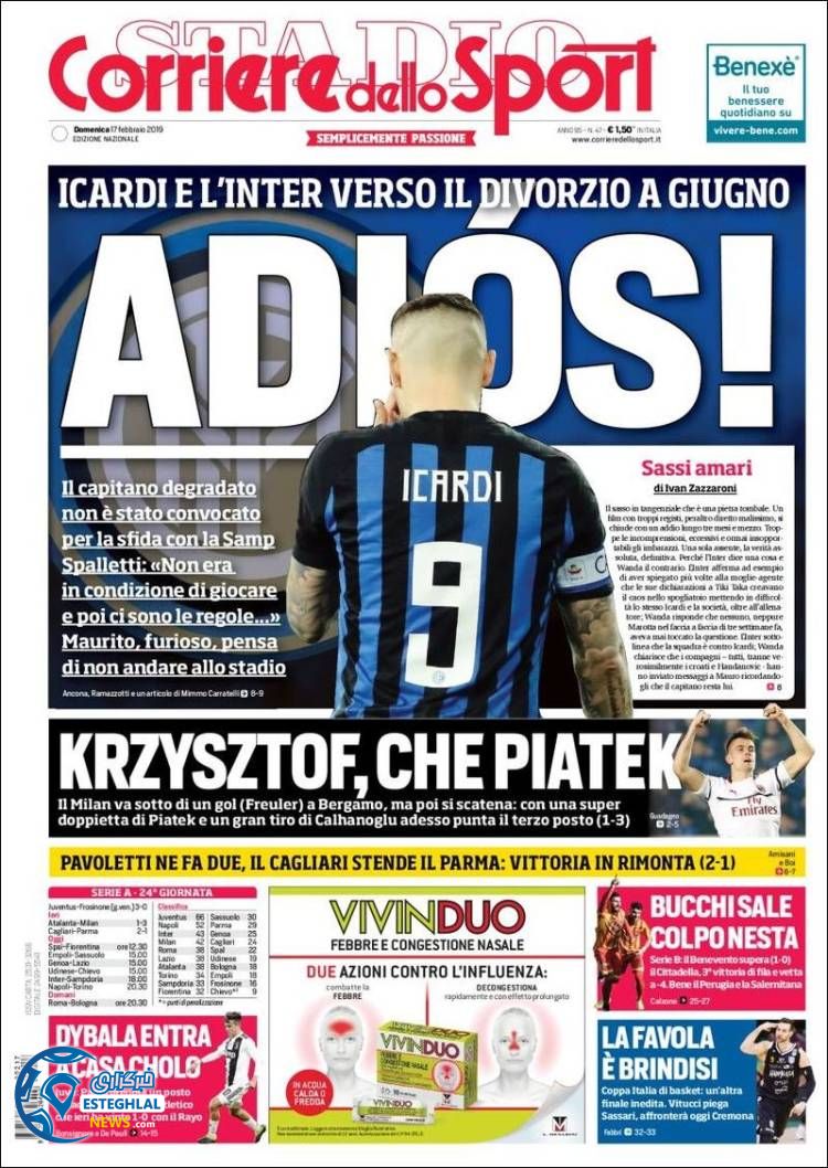 روزنامه ورزشی کوریره دلو اسپورت یکشنبه 28 بهمن 1397