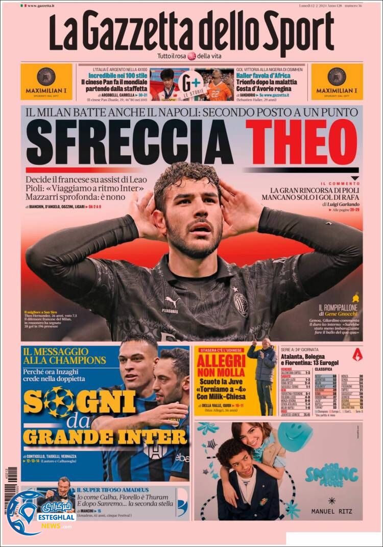 روزنامه ورزشی گاتزتا دلو اسپورت دوشنبه 23 بهمن 1402  