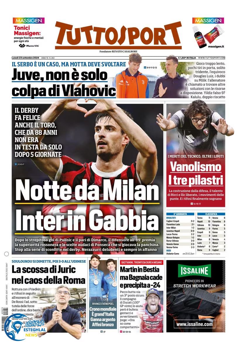 روزنامه ورزشی توتو اسپورت دوشنبه 2 مهر 1403 