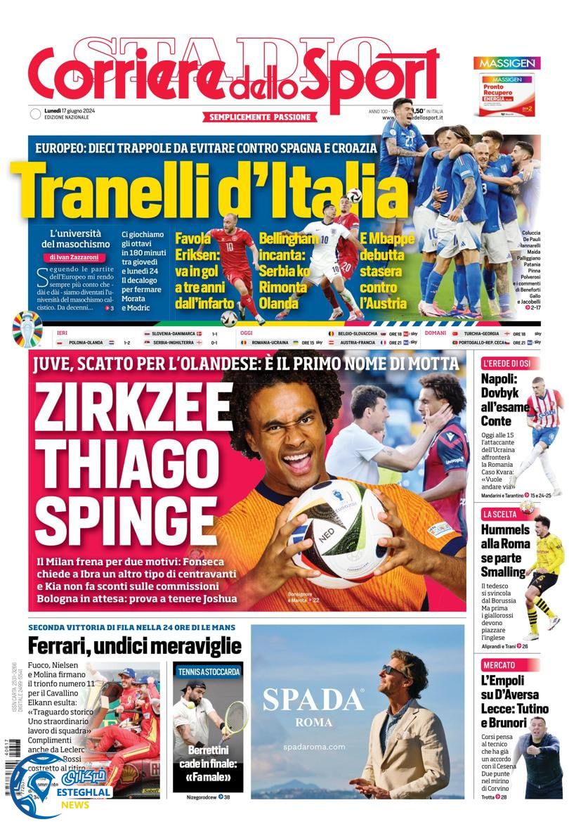 روزنامه ورزشی کوریره دلو اسپورت دوشنبه 28 خرداد 1403 