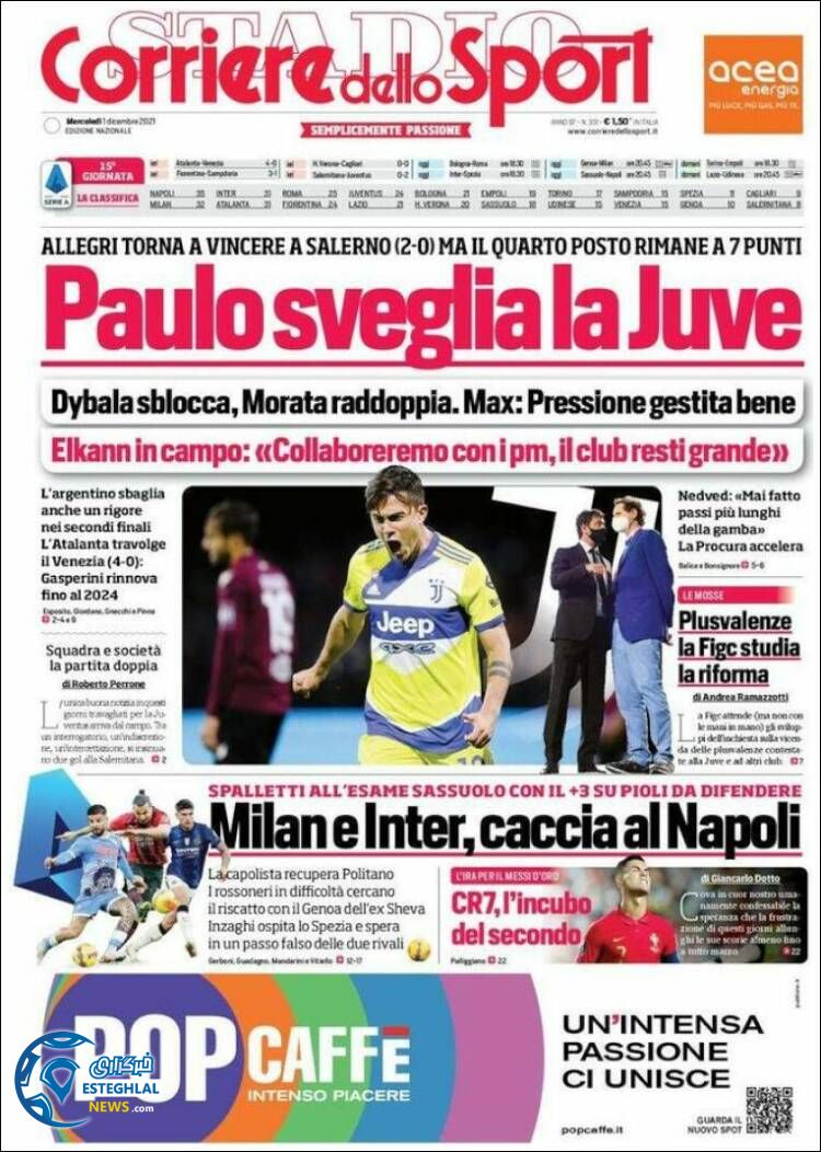 روزنامه ورزشی کوریره دلو اسپورت چهارشنبه 10 آذر 1400