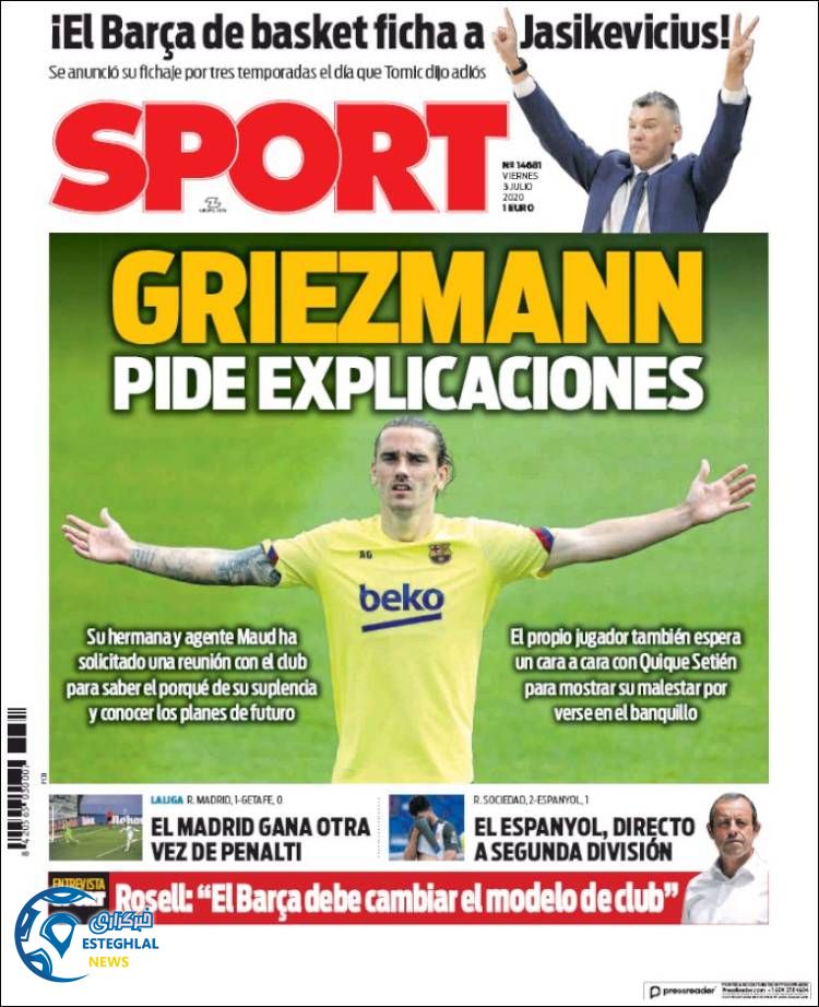 روزنامه ورزشی اسپورت جمعه 13 تیر 1399