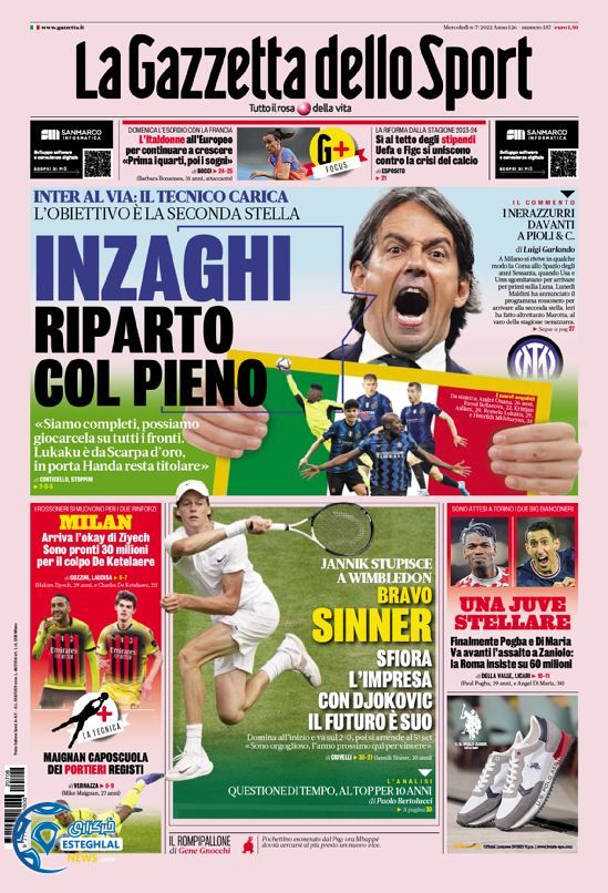 روزنامه ورزشی گاتزتا دلو اسپورت چهارشنبه 15 تیر 1401