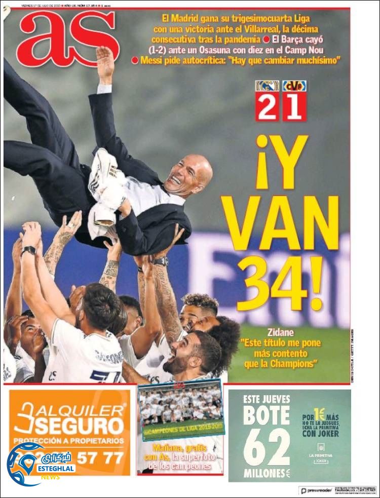 روزنامه ورزشی آاس جمعه 27 تیر 1399 