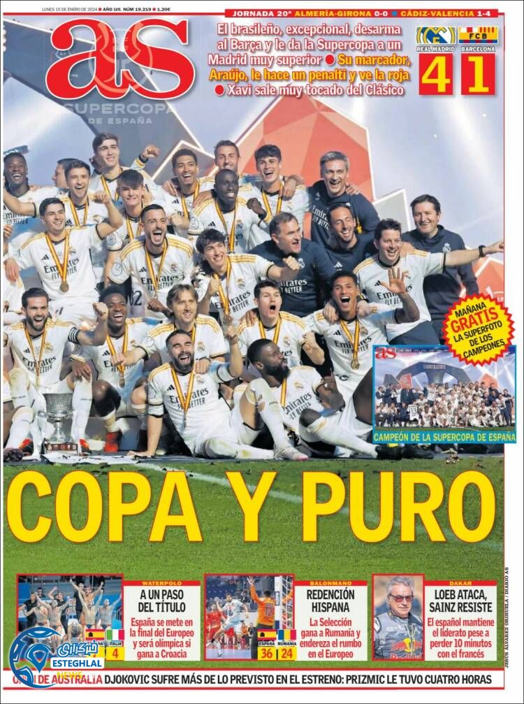 روزنامه  ورزشی آ اس دوشنبه 25 دی 1402 