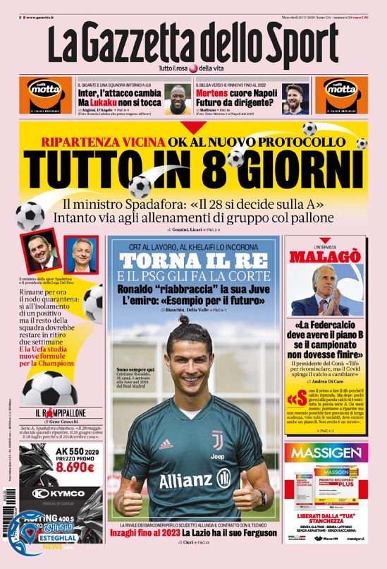 روزنامه ورزشی گاتزتا دلو اسپورت چهارشنبه 31 اردیبهشت 1399