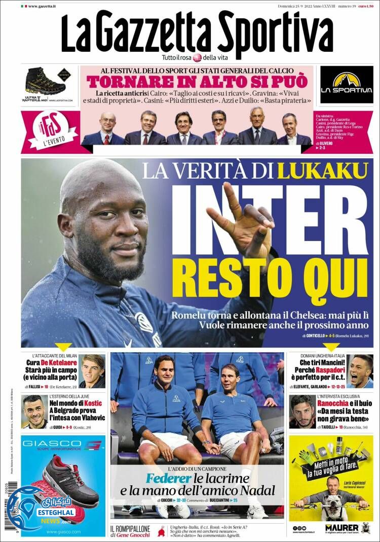 روزنامه ورزشی گاتزتا دلو اسپورت یکشنبه 3 مهر 1401