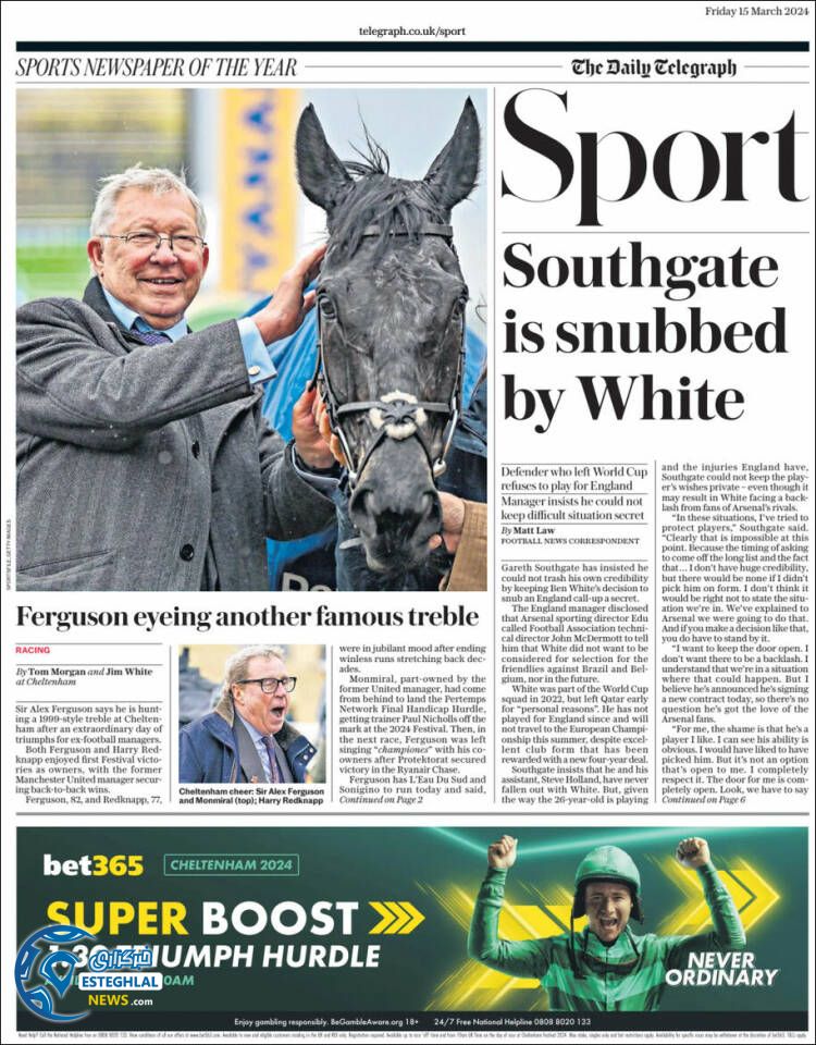 روزنامه ورزشی تلگراف اسپورت جمعه 25 اسفند 1402 