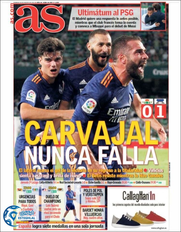 روزنامه ورزشی آ اس یکشنبه 7 شهریور 1400