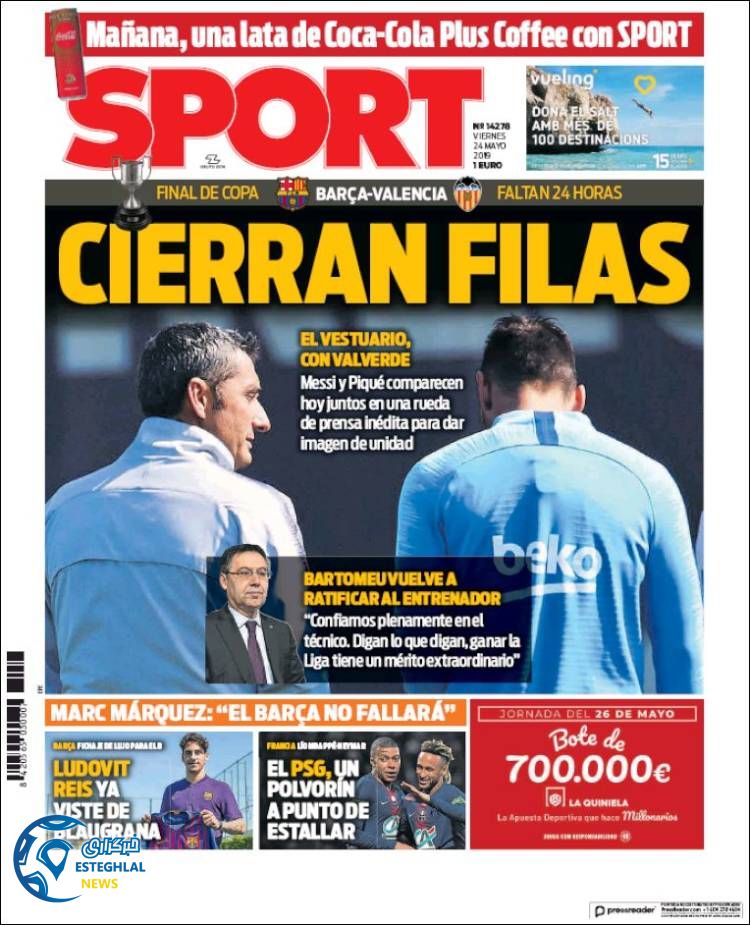 روزنامه ورزشی اسپورت جمعه 3 خرداد 1398