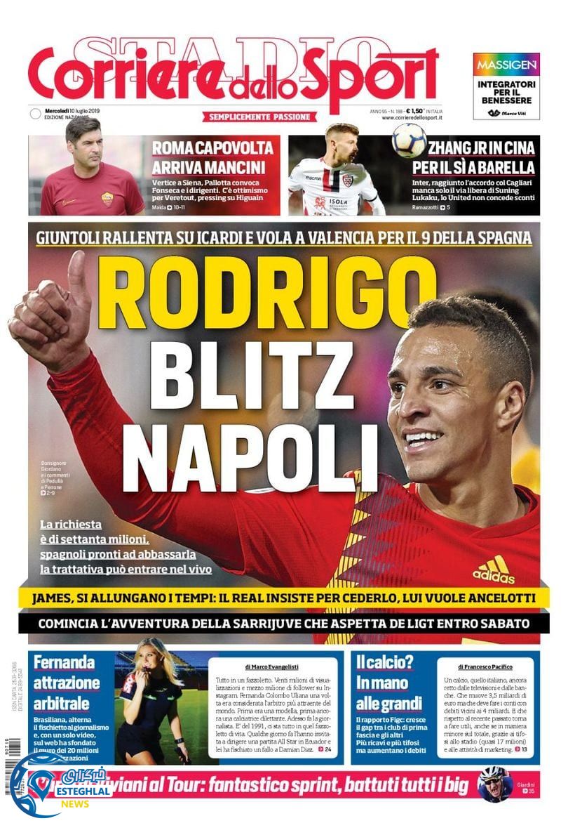 روزنامه ورزشی کوریره دلو اسپورت چهارشنبه 19 تیر 1398