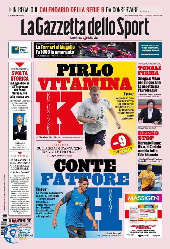 روزنامه ورزشی گاتزتا دلو اسپورت پنجشنبه 20 شهریور 1399