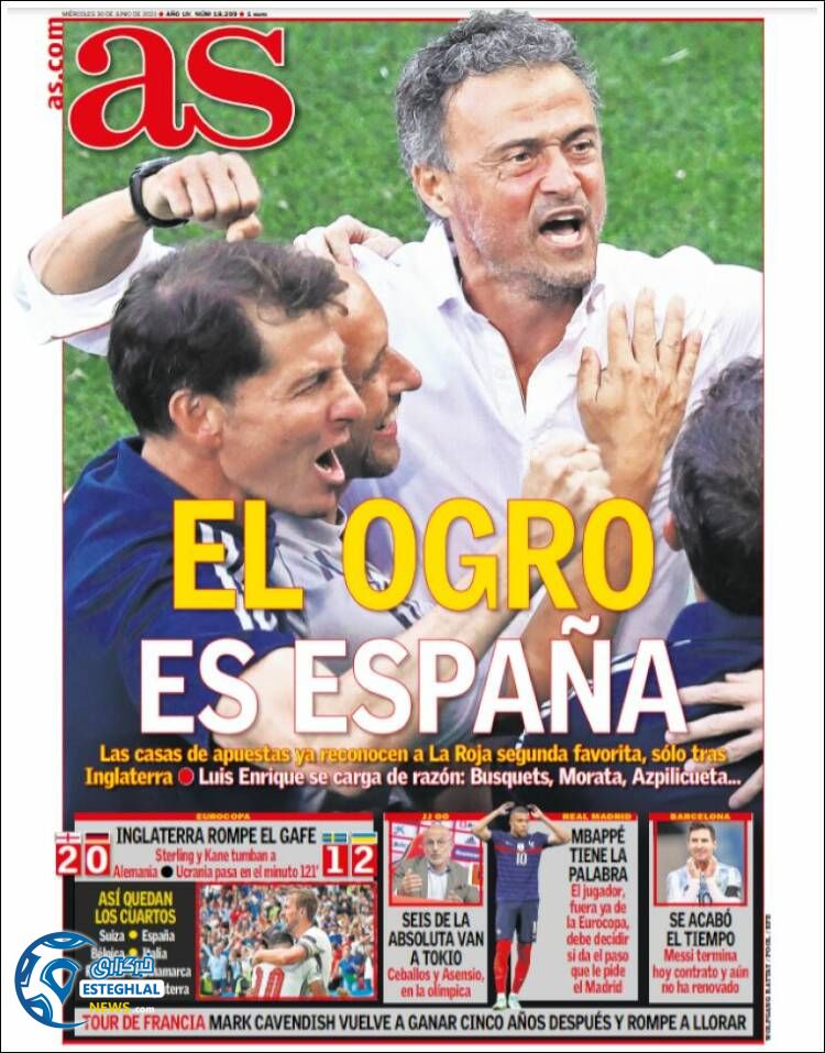 روزنامه ورزشی آ اس چهارشنبه 9 تیر 1400