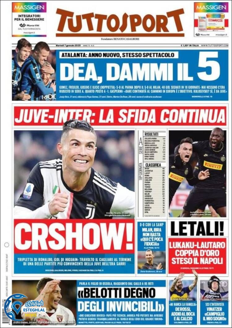 روزنامه ورزشی توتو اسپورت سه شنبه 17 دی 1398