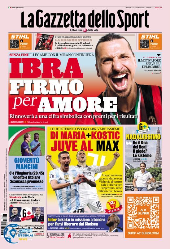 روزنامه ورزشی گاتزتا دلو اسپورت سه شنبه 17 خرداد 1401