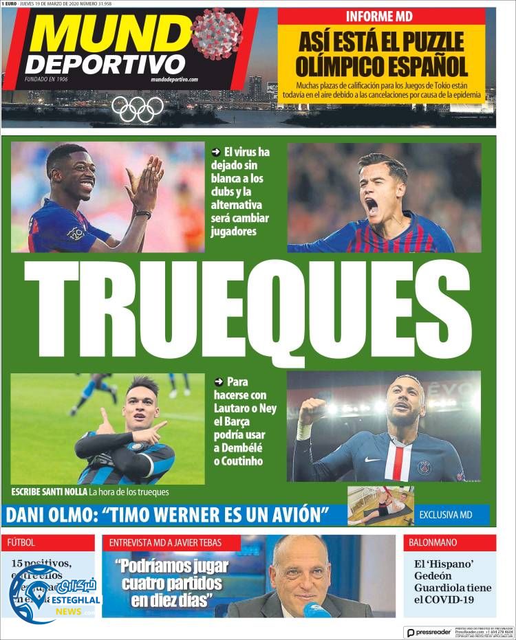 روزنامه ورزشی موندو دپورتیوو پنجشنبه 29 اسفند 1398