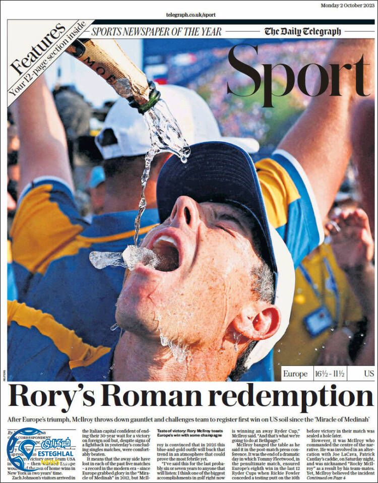 روزنامه ورزشی  تلگراف اسپورت دوشنبه 10 مهر 1402