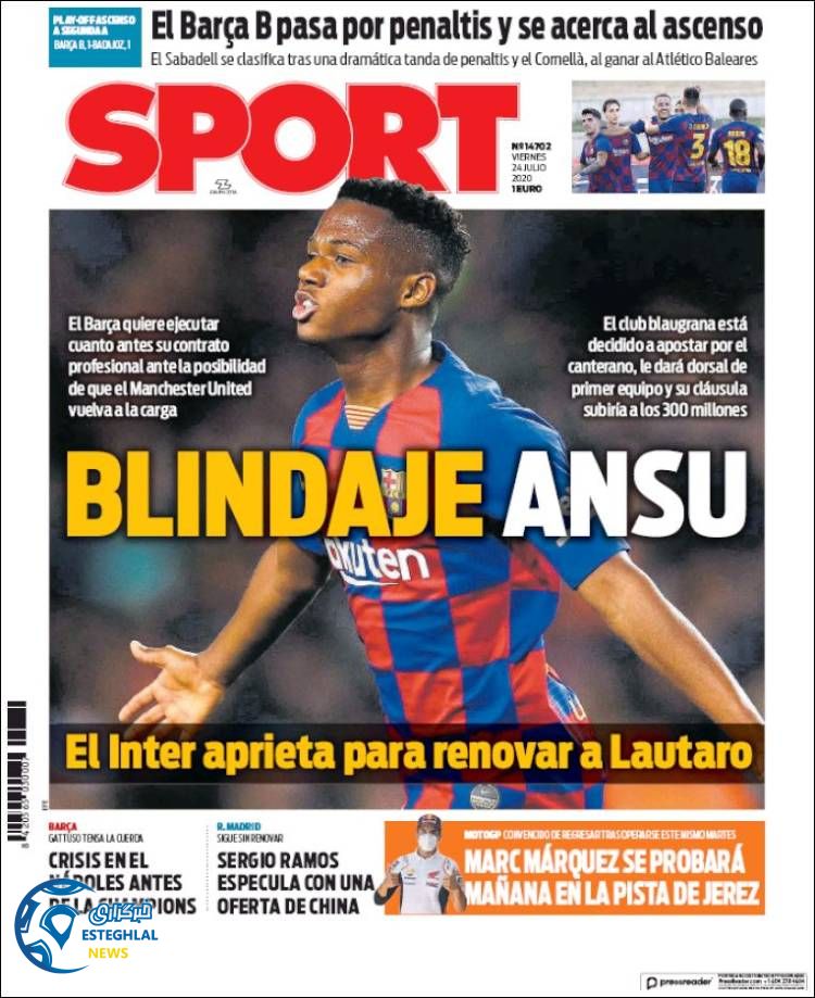 روزنامه ورزشی اسپورت جمعه 3 مرداد 1399