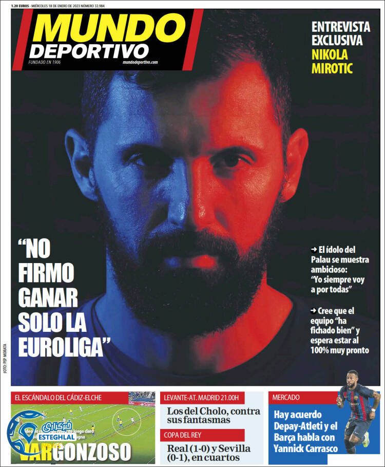 روزنامه ورزشی موندو دپورنیوو چهارشنبه 28 دی 1401 