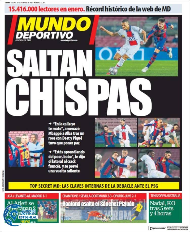 روزنامه ورزشی موندو دپورتیوو پنجشنبه 30 بهمن 1399